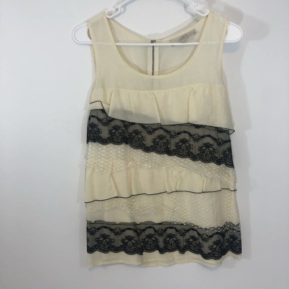 𝅺LOFT cream with lace and ruffle shell - Picture 1 of 7